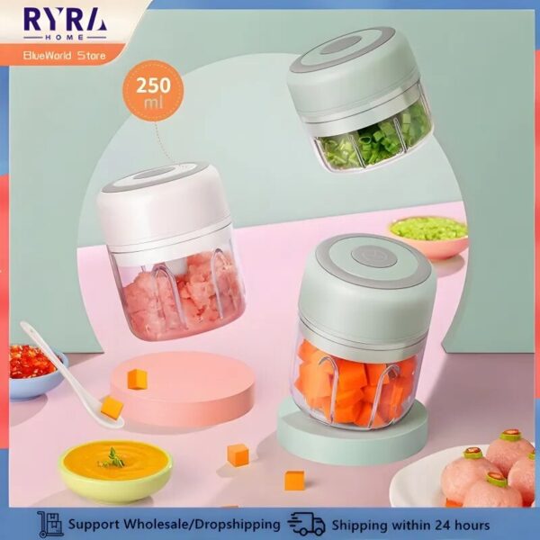 100/250ml Electric Kitchen Food Chopper Mini Garlic Press Vegetable Masher Machine USB Portable Meat Grinder Kitchen Accessories
