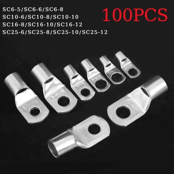 100/500Pcs SC Type Wire Nose Terminal Cable Lugs SC6 SC10 SC16 SC25 Bare Copper Battery Crimp Connector Hole 6mm 8mm 10mm - Image 4
