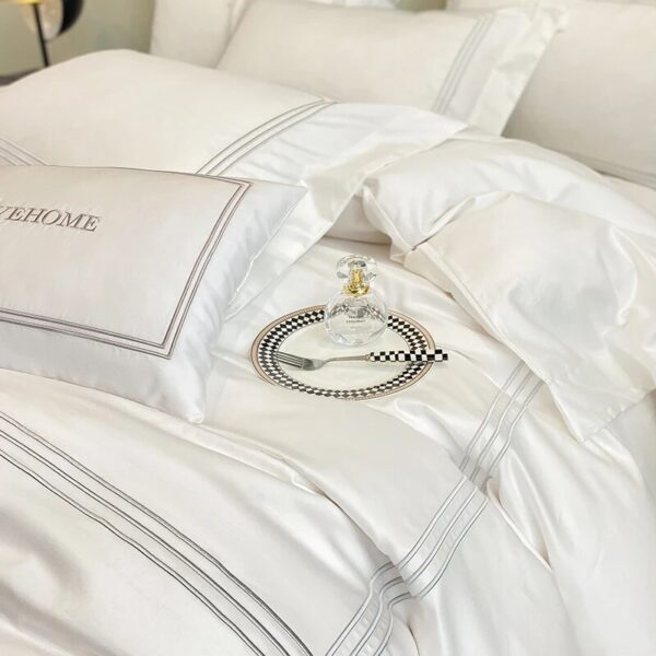 100%Cotton Bedding Set Home Textile Three Lines Embroidery Luxurious Pillowcase Sheet Quilt Cover Twin/Queen/Single Bed - Image 2