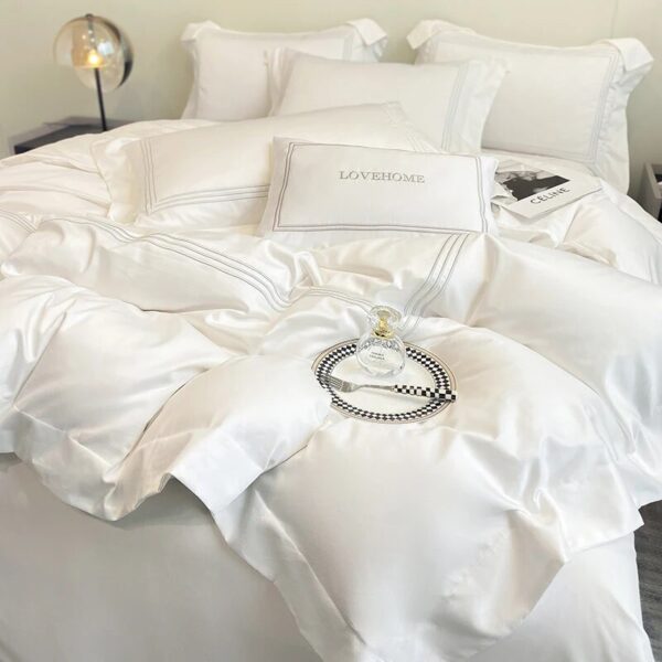 100%Cotton Bedding Set Home Textile Three Lines Embroidery Luxurious Pillowcase Sheet Quilt Cover Twin/Queen/Single Bed - Image 3