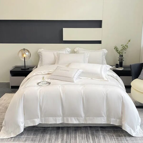 100%Cotton Bedding Set Home Textile Three Lines Embroidery Luxurious Pillowcase Sheet Quilt Cover Twin/Queen/Single Bed - Image 5