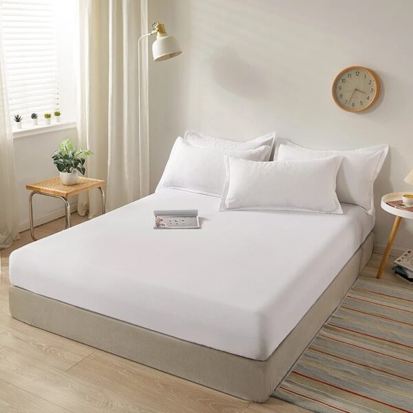 100% Cotton Fitted Bed Sheet Solid Color Mattress Cover Skin-friendly Fabric Bedspread Mattress Protector - Image 2
