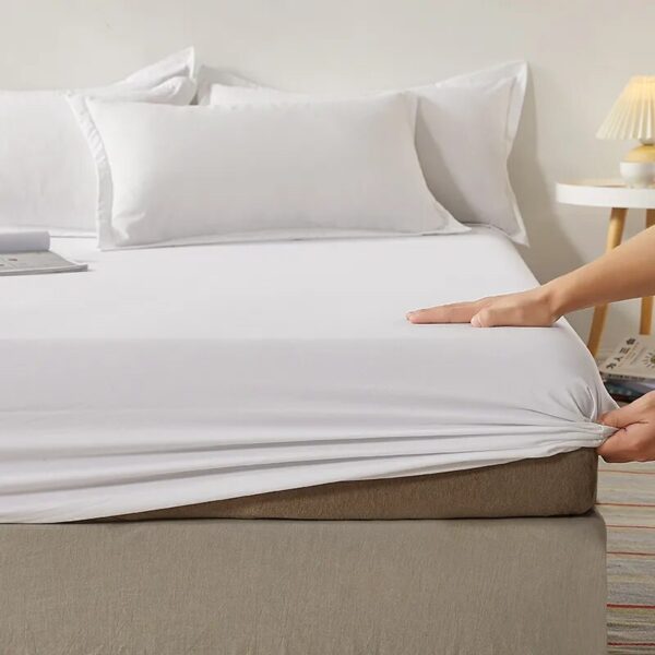 100% Cotton Fitted Bed Sheet Solid Color Mattress Cover Skin-friendly Fabric Bedspread Mattress Protector