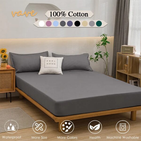 100% Cotton Fitted Bed Sheet with Elastic Band Solid Color Anti-slip Adjustable Mattress Cover for Single Double King Queen Bed - Image 2