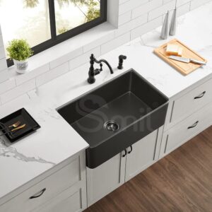 30"L X 18" W Black Matte Apron Front Fireclay Kitchen Sinks Farmhouse Style Single Bowl Kitchen Sinks farm house sink