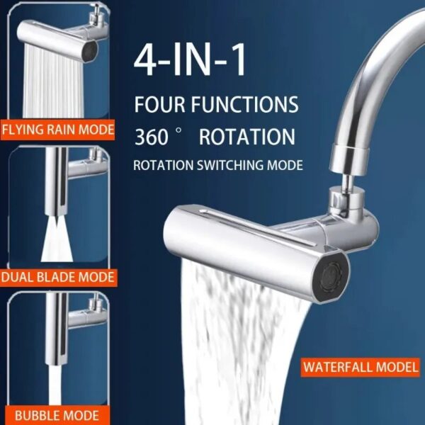360°Rotating Faucet 4Modes Waterfall Faucet Faucets Extender Kitchen Sink Faucet Washbasin Faucet Bubbler Anti Splash Filter - Image 2