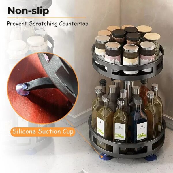 360°Rotation Spice Rack Organizer Jar Cans For Kitchen Accessories Non-Skid Carbon Steel Storage Tray For Seasonings And Spices - Image 4