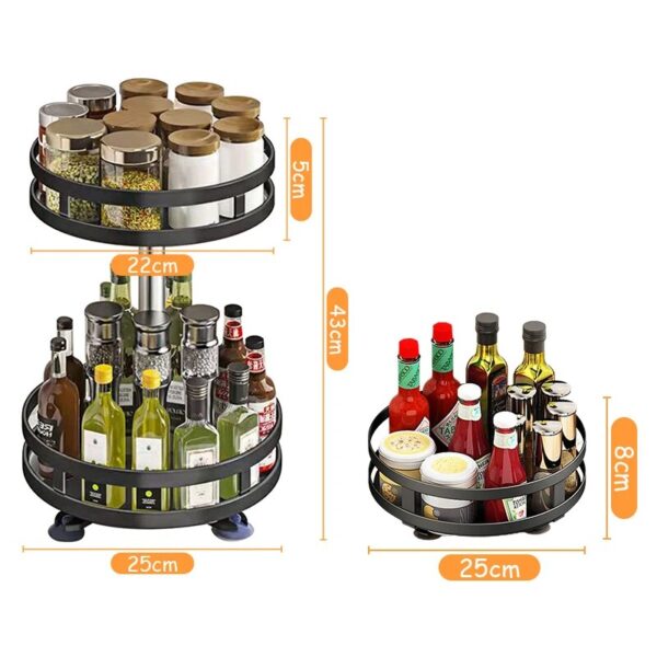 360°Rotation Spice Rack Organizer Jar Cans For Kitchen Accessories Non-Skid Carbon Steel Storage Tray For Seasonings And Spices - Image 5