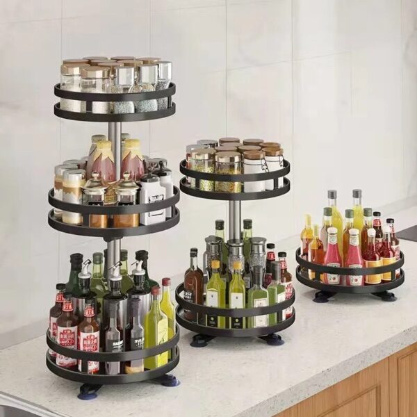 360°Rotation Spice Rack Organizer Jar Cans For Kitchen Accessories Non-Skid Carbon Steel Storage Tray For Seasonings And Spices - Image 6