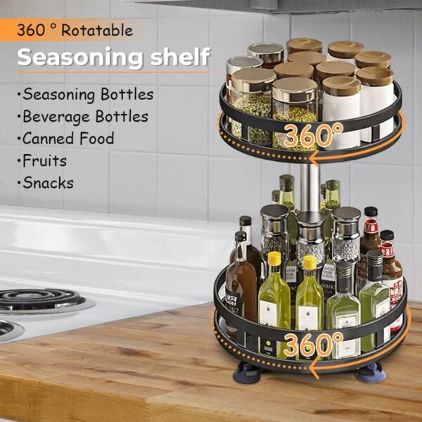 360°Rotation Spice Rack Organizer Jar Cans For Kitchen Accessories Non-Skid Carbon Steel Storage Tray For Seasonings And Spices - Image 2