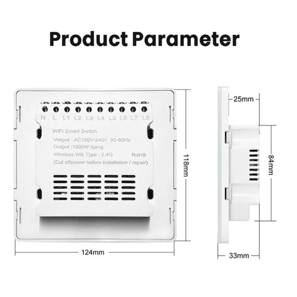 4x4 Brazil Tuya WiFi Smart Switch,AC 110-220V Touch Panel 4/6/8 Gang Light Switch,APP Control work with Alexa,Google Home - Image 6