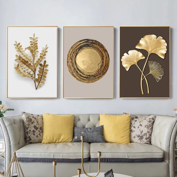 Abstract Leaves Matte Golden Vintage Posters Wall Art Canvas Painting Prints Pictures Modern Living Room Interior Home Decor - Image 2