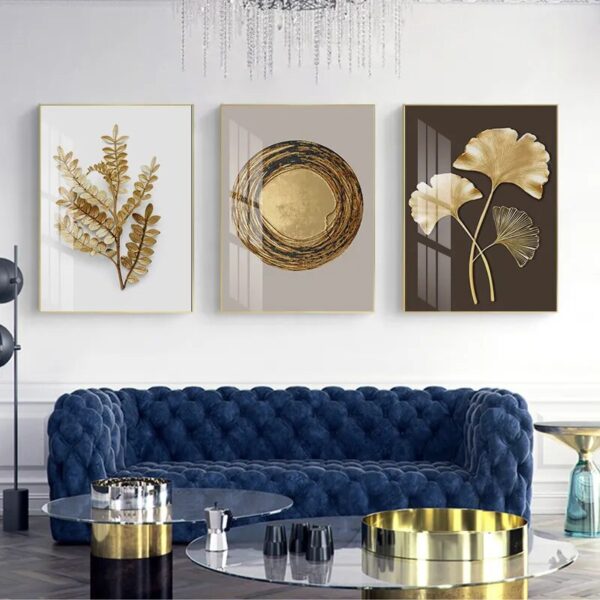 Abstract Leaves Matte Golden Vintage Posters Wall Art Canvas Painting Prints Pictures Modern Living Room Interior Home Decor - Image 3
