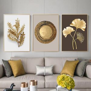Abstract Leaves Matte Golden Vintage Posters Wall Art Canvas Painting Prints Pictures Modern Living Room Interior Home Decor