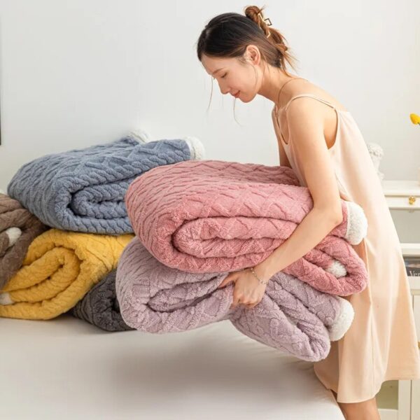 Autumn Winter Warm Blanket for Double Bed Thick Plush Soft Sofa Throw Blankets Comfortable Solid Color Coral Fleece Fabric Quilt - Image 3