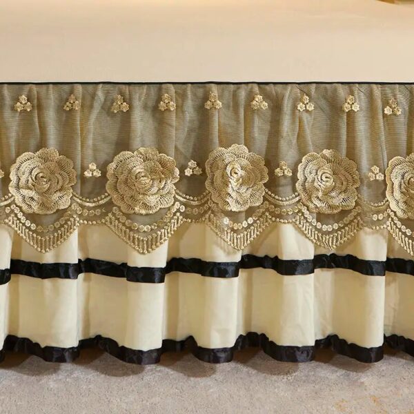 Beige Thicken Crystal Velvet Lace Embroidered Bed Skirt Bedspread Pillowcases Soft Thicken Queen King Mattress Cover Set - Image 6