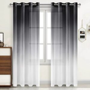 Black Gray Linen Sheer Curtains Gradient Semi Voile Drapes Grommet Top Window Curtains for Bedroom Living Room 52 X 84 Inches