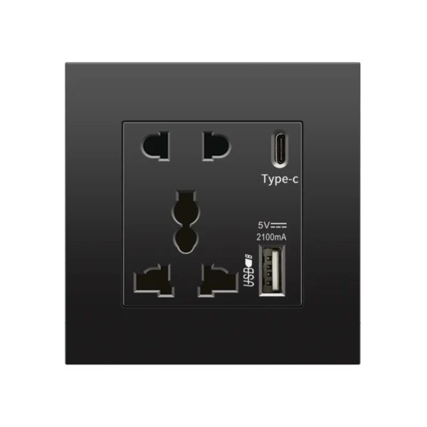 Black Project Use PC Modular UK Standard Single Twin Socket with USB 3.1A Fast Charge Type C USB - Image 2