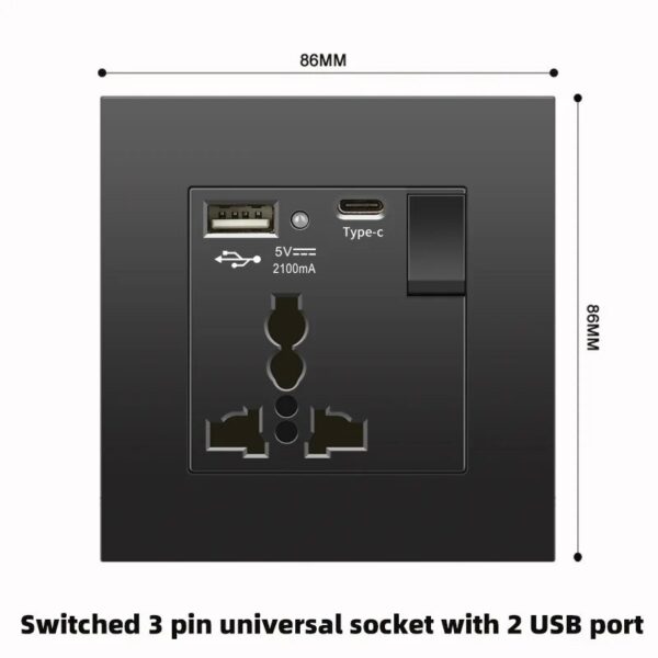 Black Project Use PC Modular UK Standard Single Twin Socket with USB 3.1A Fast Charge Type C USB - Image 3