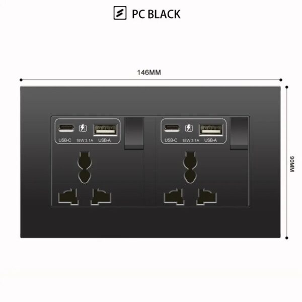 Black Project Use PC Modular UK Standard Single Twin Socket with USB 3.1A Fast Charge Type C USB - Image 6