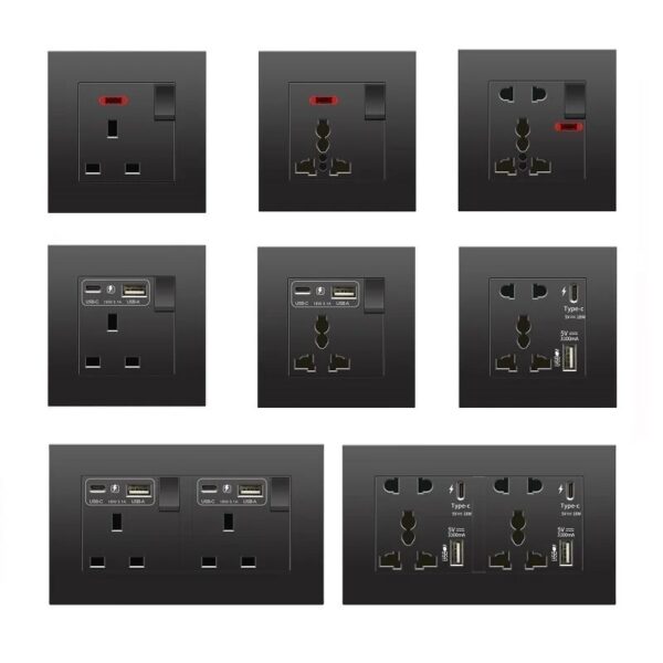 Black Project Use PC Modular UK Standard Single Twin Socket with USB 3.1A Fast Charge Type C USB