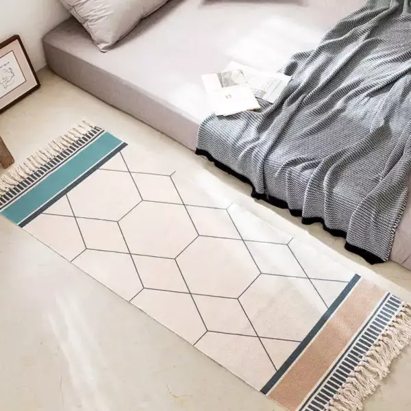 Bohemian Ethnic Style Floor Mat Bedroom Bedside Carpet Cotton Linen Sofa Foot Pad Tassels Area Rug - Image 6