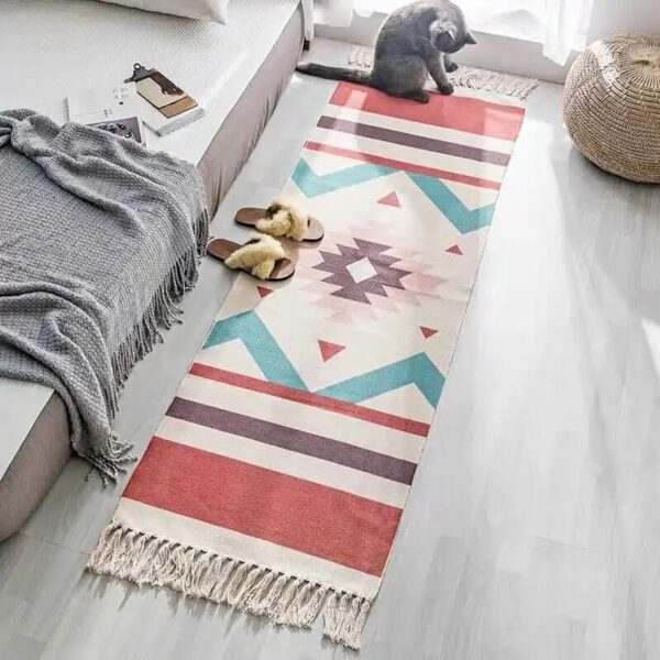 Bohemian Ethnic Style Floor Mat Bedroom Bedside Carpet Cotton Linen Sofa Foot Pad Tassels Area Rug - Image 3