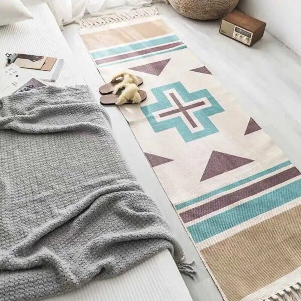 Bohemian Ethnic Style Floor Mat Bedroom Bedside Carpet Cotton Linen Sofa Foot Pad Tassels Area Rug - Image 4
