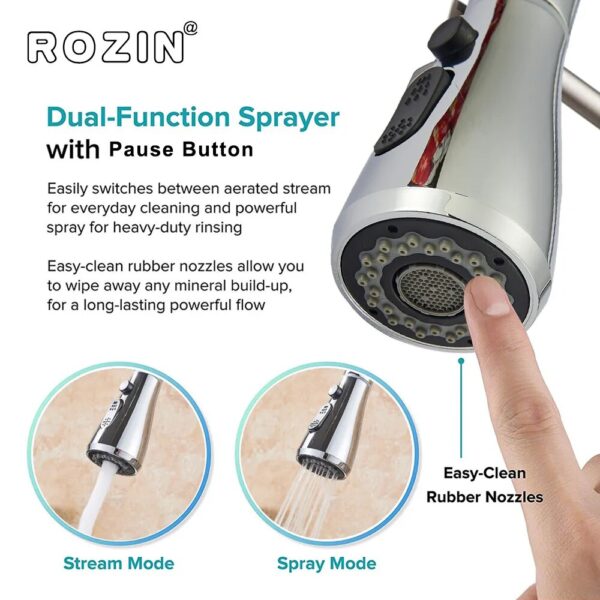 Brushed Nickel Kitchen Faucet Flexible Pull Out Nozzle Kitchen Sink Mixer Tap Stream Sprayer Head Deck Black Hot Cold Water Taps - Image 3
