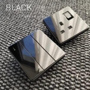 CE Certified Black Glass Electrical Wall Switches Dimmer Curtain Fan Speed Doorbell Fuse Air Condition Water Heater Switch UK