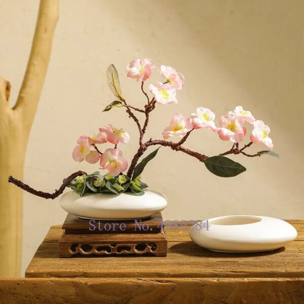 Chinese Style Ceramics Vase Flower Pot Black White Cobblestone Deformation Flower Arrangement Accessories Modern Home Decoration - Image 2