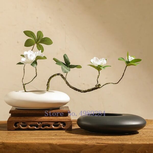 Chinese Style Ceramics Vase Flower Pot Black White Cobblestone Deformation Flower Arrangement Accessories Modern Home Decoration - Image 3