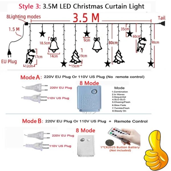 Christmas Decor String Garland Curtain Light LED For Wedding Home Christmas Tree Ornament 2023 Navidad Xmas Gift 2024 New Year - Image 3