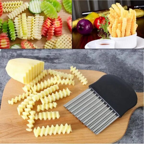 Crinkle Cutter Blade Waffle Fry Cutter Stainless Steel Vegetable Potato Wavy Chopper Knife French Fry Slicer for Carrot Onion - Image 2