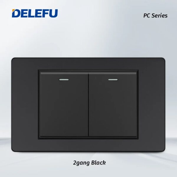 Delefu 1/2/3gang1way 2way Black PC Panel Brazil USA Italy Mexico 250V 16A Standard 118*74mm light Wall Switch On Off Push Button - Image 4