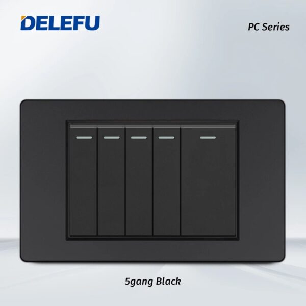 Delefu 1/2/3gang1way 2way Black PC Panel Brazil USA Italy Mexico 250V 16A Standard 118*74mm light Wall Switch On Off Push Button - Image 5