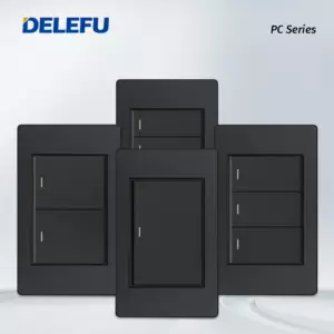 Delefu 1/2/3gang1way 2way Black PC Panel Brazil USA Italy Mexico 250V 16A Standard 118*74mm light Wall Switch On Off Push Button