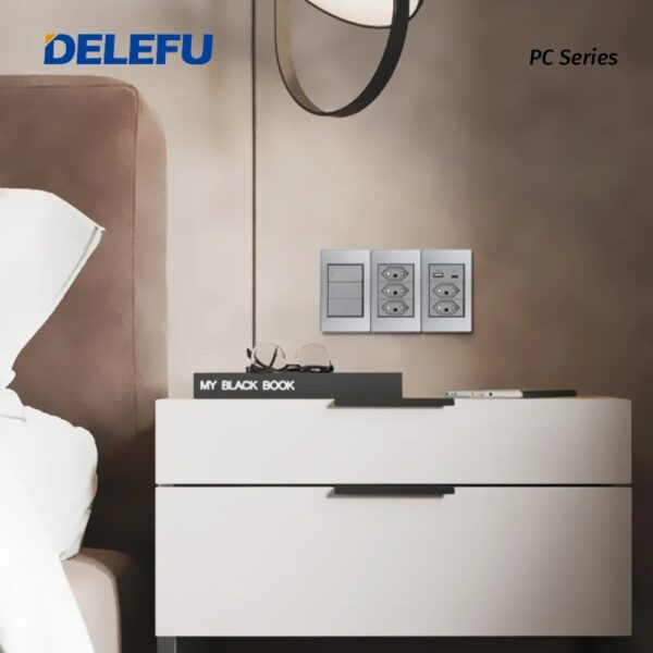 Delefu 1/2/3gang1way 2way Black PC Panel Brazil USA Italy Mexico 250V 16A Standard 118*74mm light Wall Switch On Off Push Button - Image 2