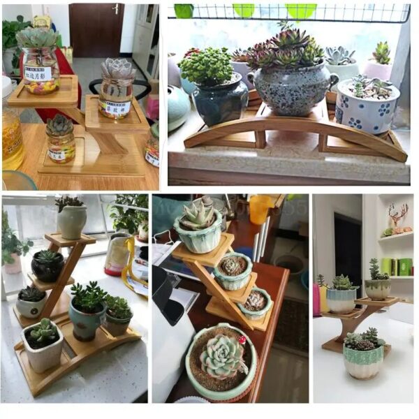 Desktop multi-layer flower stand green radish meat wood floating window balcony living room office mini flower pot shelf - Image 3