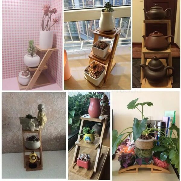 Desktop multi-layer flower stand green radish meat wood floating window balcony living room office mini flower pot shelf - Image 4