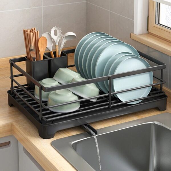 Dish Drying Rack with Drainboard dish storage racks with Removable Utensil Holder and Knife Slots dish drainer for kitchen sink - Image 2