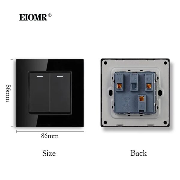 EIOMR EU UK Standard Wall Light Switch 2 Gang 1/2 Way Bedside Switch 16A 250V 86mm*86mm Simple Style Large Panel Rocker Switch - Image 2