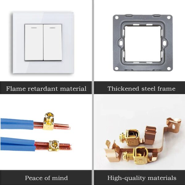 EIOMR EU UK Standard Wall Light Switch 2 Gang 1/2 Way Bedside Switch 16A 250V 86mm*86mm Simple Style Large Panel Rocker Switch - Image 3