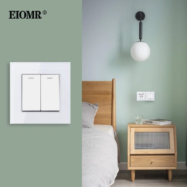 EIOMR EU UK Standard Wall Light Switch 2 Gang 1/2 Way Bedside Switch 16A 250V 86mm*86mm Simple Style Large Panel Rocker Switch - Image 4