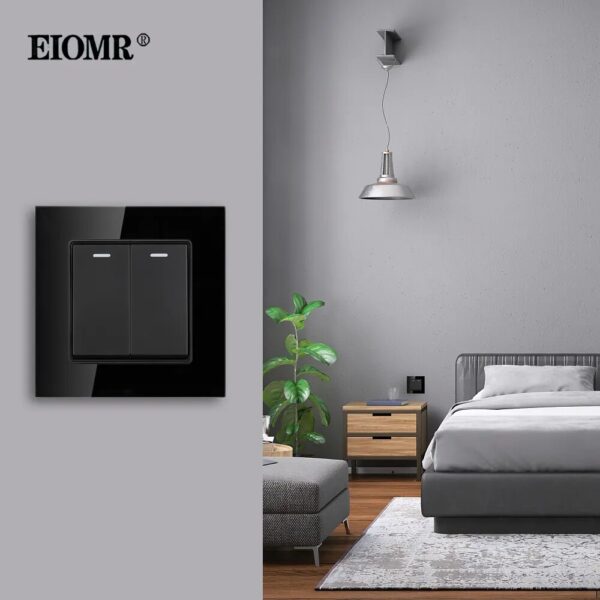 EIOMR EU UK Standard Wall Light Switch 2 Gang 1/2 Way Bedside Switch 16A 250V 86mm*86mm Simple Style Large Panel Rocker Switch - Image 5