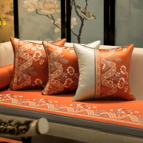 Embroidered Flowers Cushion Cover New Chinese Style Plant Waist Pillow Cases High-grade Solid Pillowcase Sofa Car Decor - Image 2