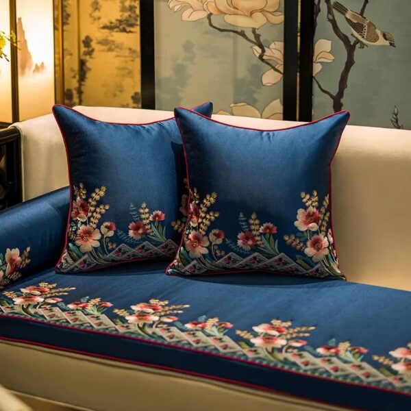 Embroidered Flowers Cushion Cover New Chinese Style Plant Waist Pillow Cases High-grade Solid Pillowcase Sofa Car Decor - Image 3