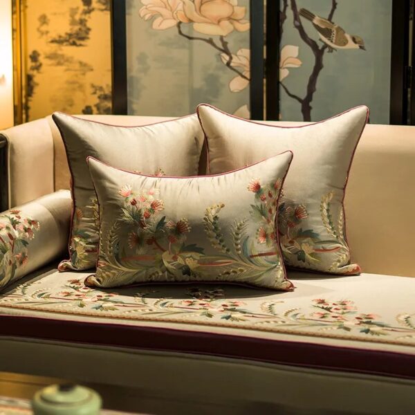 Embroidered Flowers Cushion Cover New Chinese Style Plant Waist Pillow Cases High-grade Solid Pillowcase Sofa Car Decor - Image 4