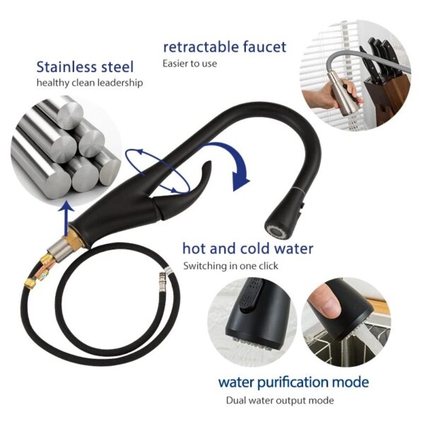 Frap Black Kitchen Faucet Cold Hot Water Mixer Crane Tap Sprayer Stream Rotation Sink Tapware Wash For Kitchen Pull Out - Image 4