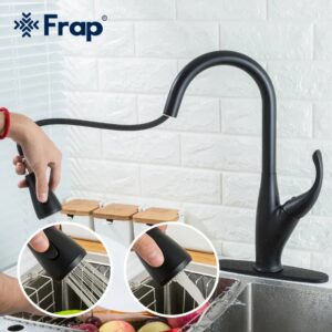 Frap Black Kitchen Faucet Cold Hot Water Mixer Crane Tap Sprayer Stream Rotation Sink Tapware Wash For Kitchen Pull Out